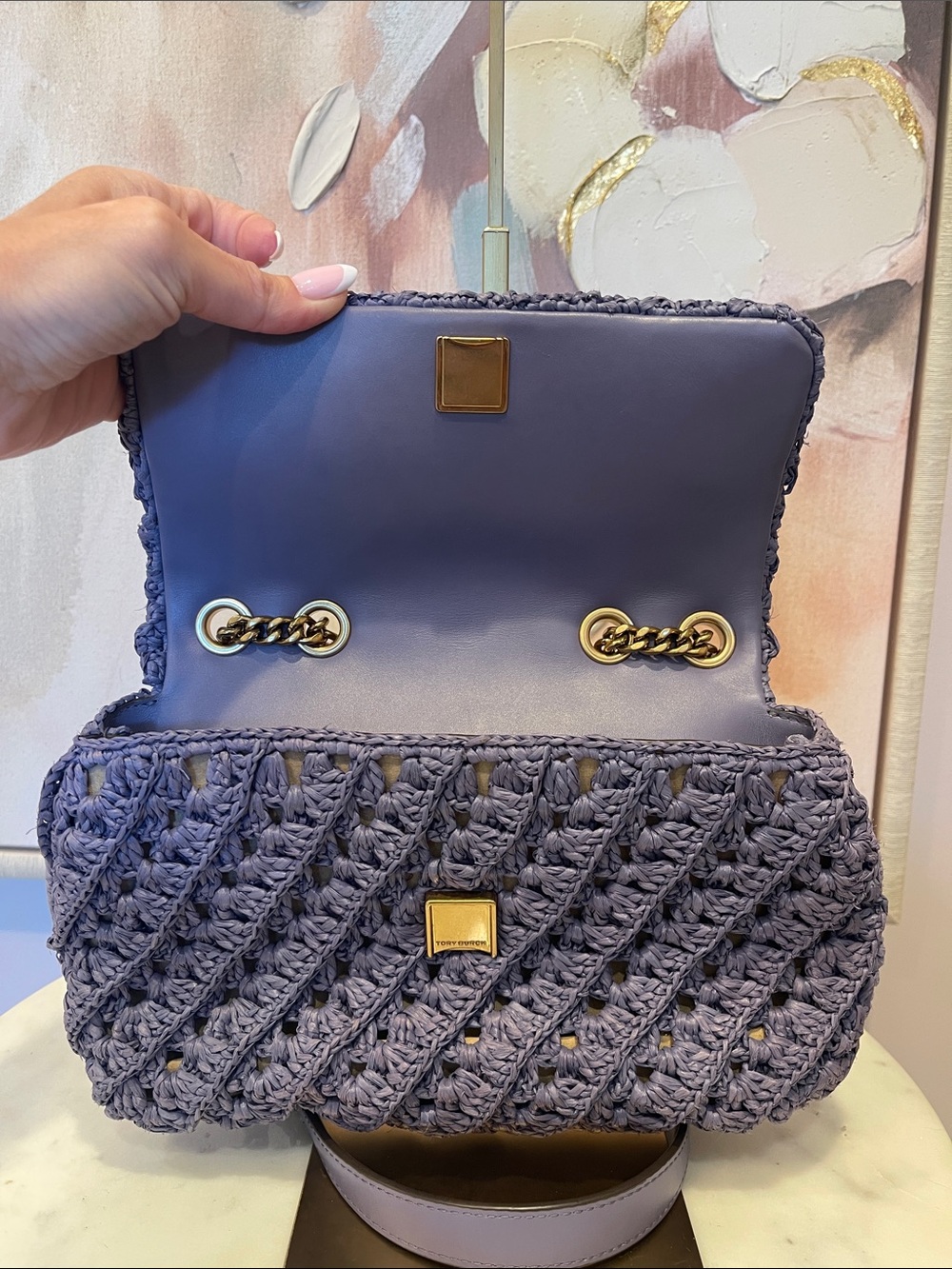 Tory Burch Kira Raffia Crossbody Bag in Purple - Picture 6 of 7